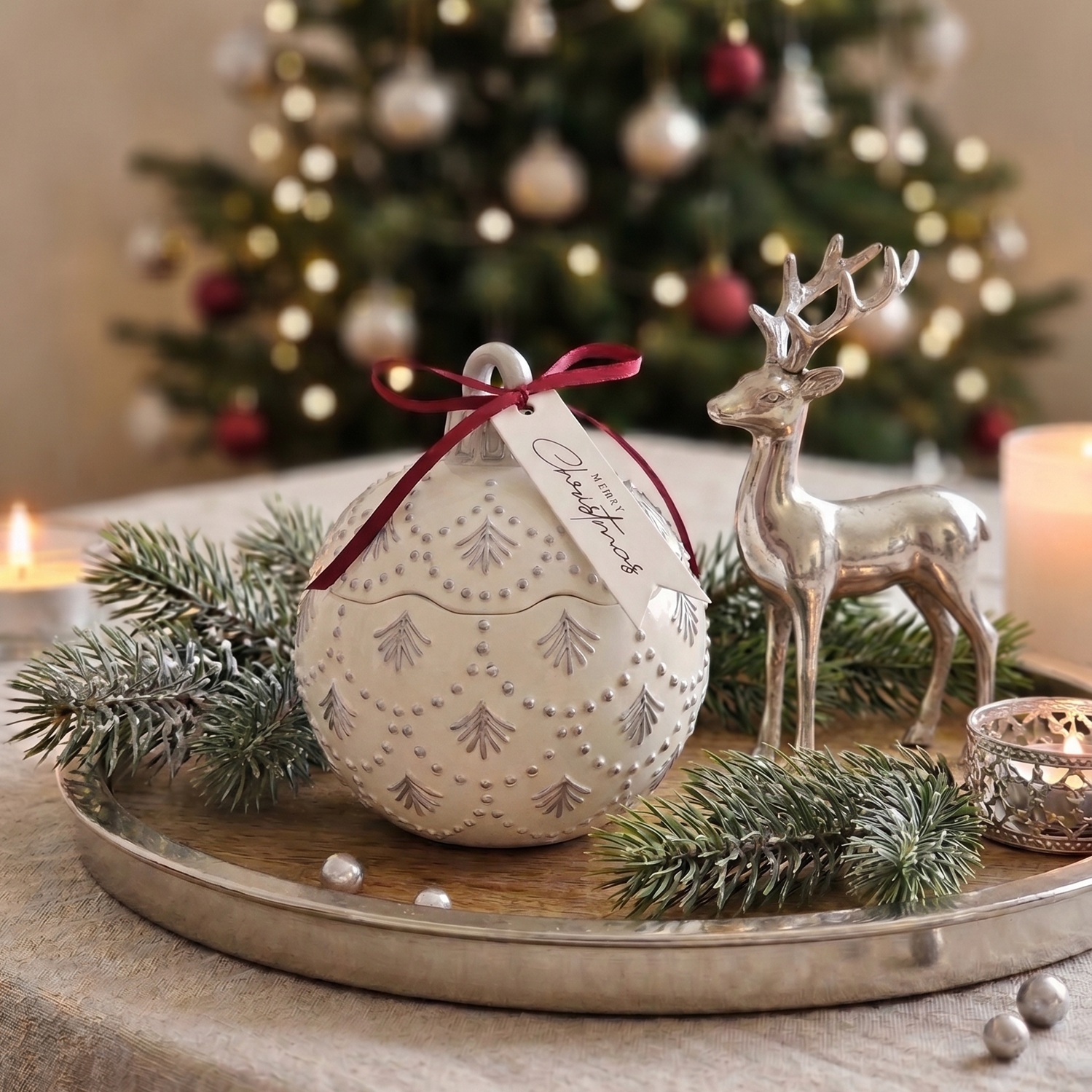 Svece Christmas Bauble Enchanted MINI - Balta / Sudraba / Ziemas burvība / MINI
