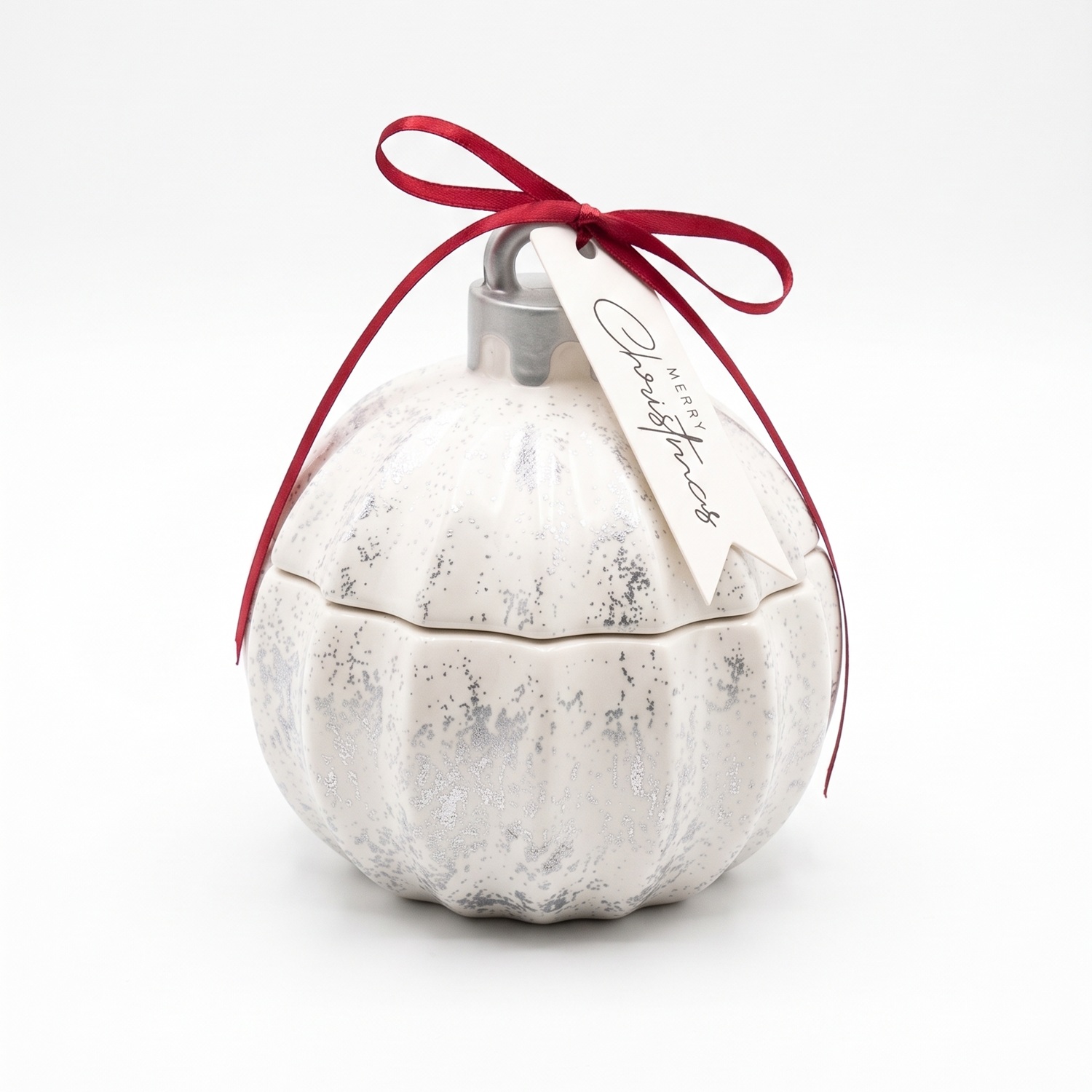 Svece Christmas Bauble Glitter MINI – balta / sudraba / Ziemas burvība