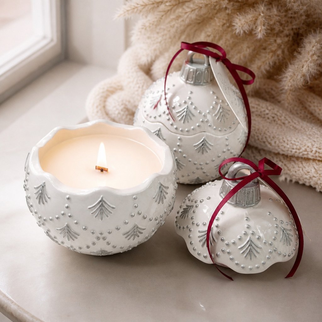 Svece Christmas Bauble Enchanted - Balta / Sudraba / Ziemas burvība