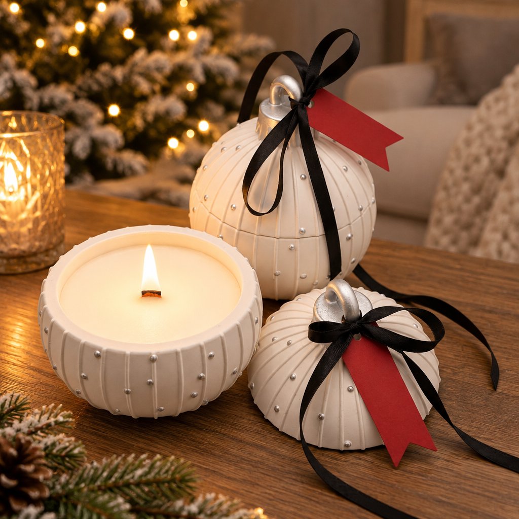 Svece Christmas Bauble Charming - Balta / Sudraba / Ziemas burvība