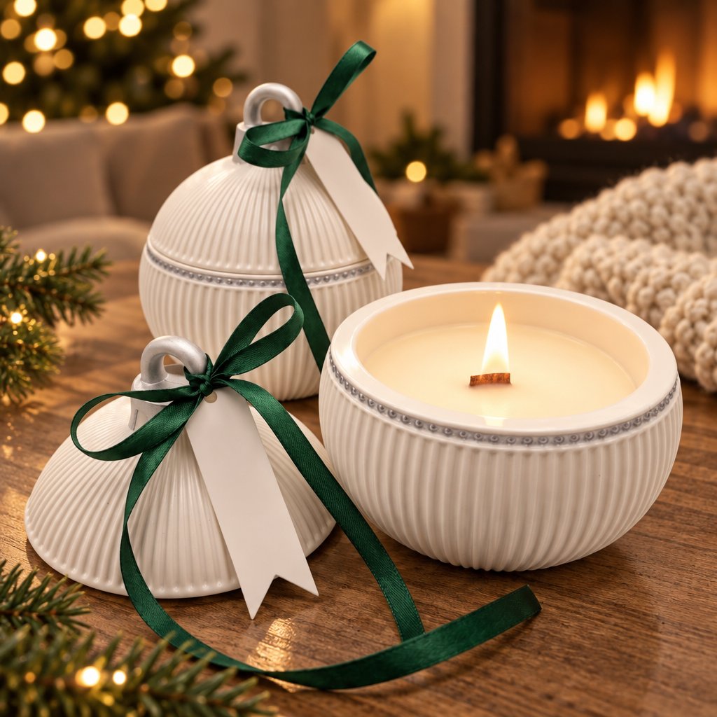 Svece Christmas Bauble Elegance - Balta / Sudraba / Ziemas burvība