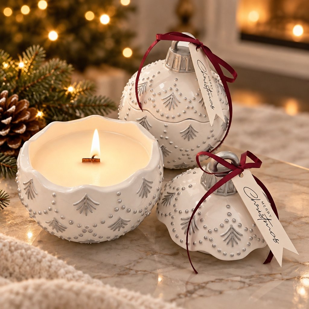 Svece Christmas Bauble Enchanted MINI - Balta / Sudraba / Ziemas burvība / MINI