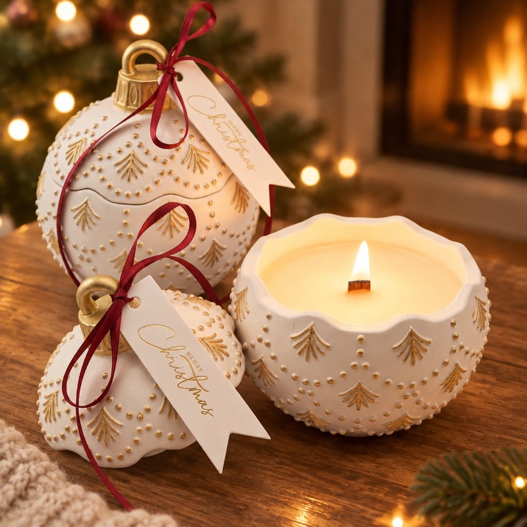 Svece Christmas Bauble Enchanted MINI - Balta / Zelta / Ziemas burvība