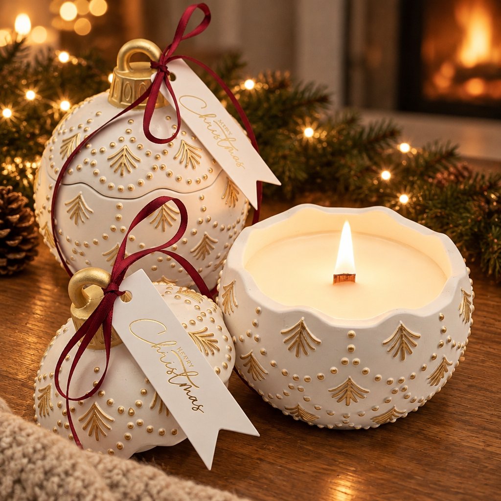 Svece Christmas Bauble Enchanted - Balta / Zeltaina / Ziemas burvība